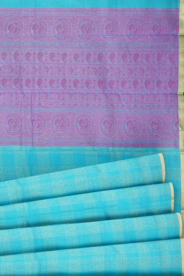 Sky blue saree with golden colour border - Image 4