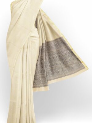 White saree with grey border