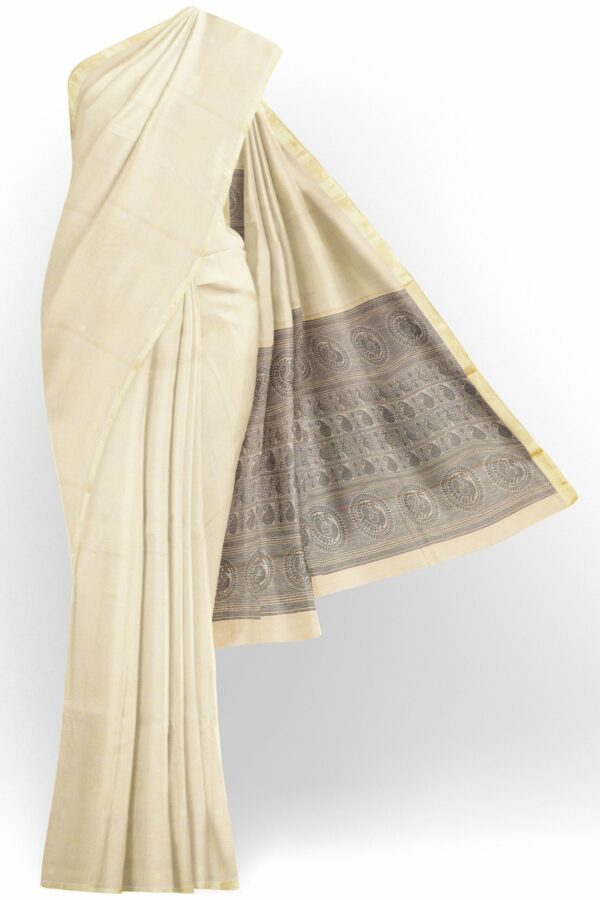White saree with grey border