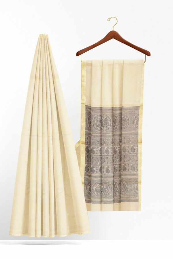 White saree with grey border - Image 2