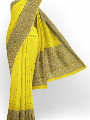 Yellow saree with floral green border