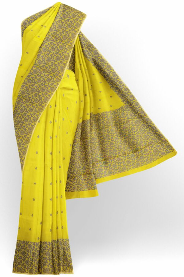 Yellow saree with floral green border
