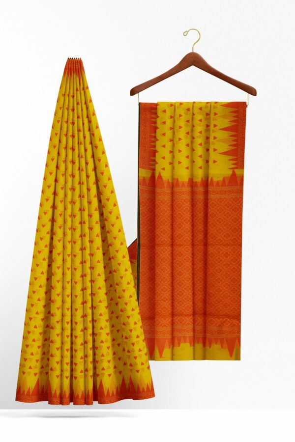 Yellow saree with orange border - Image 2