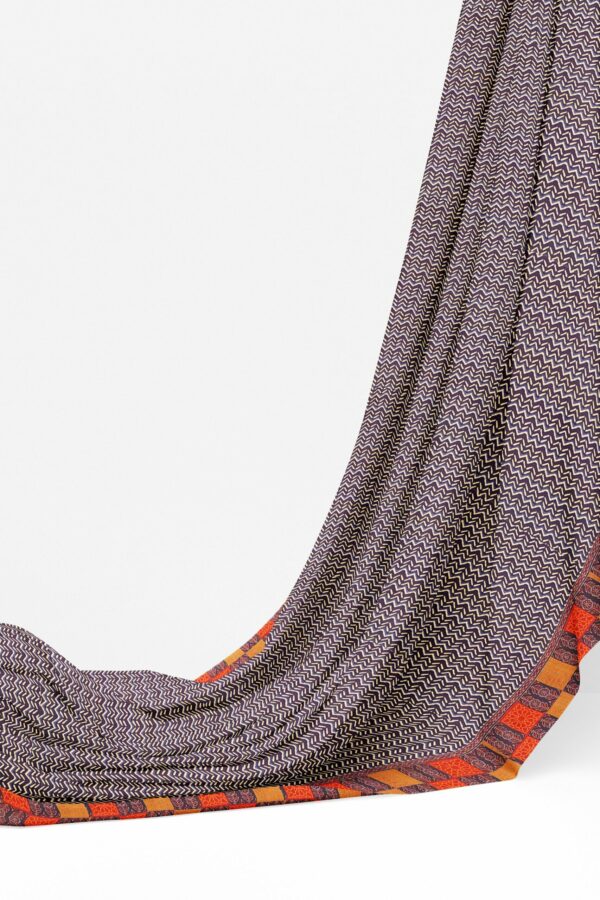 Black and white saree with red orange border - Image 3