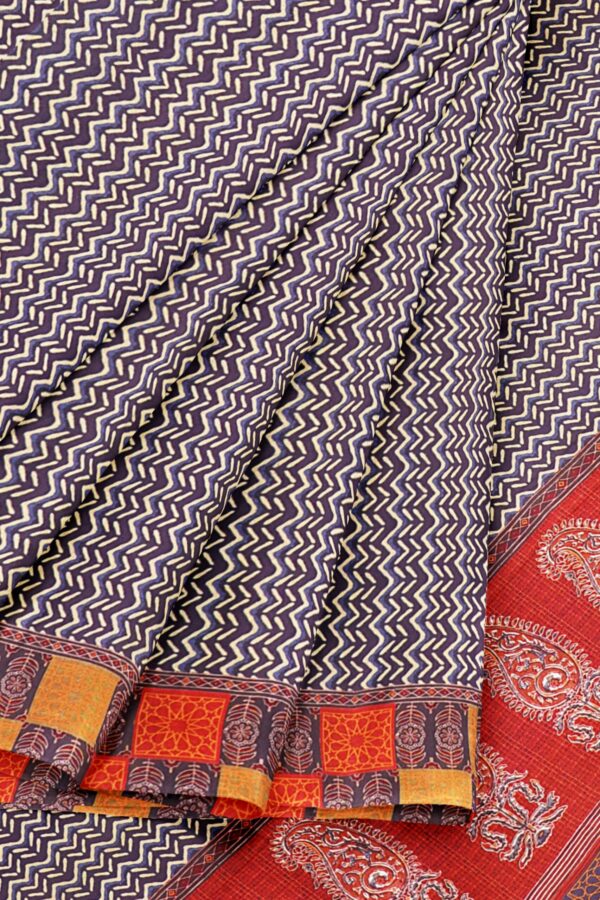 Black and white saree with red orange border - Image 6