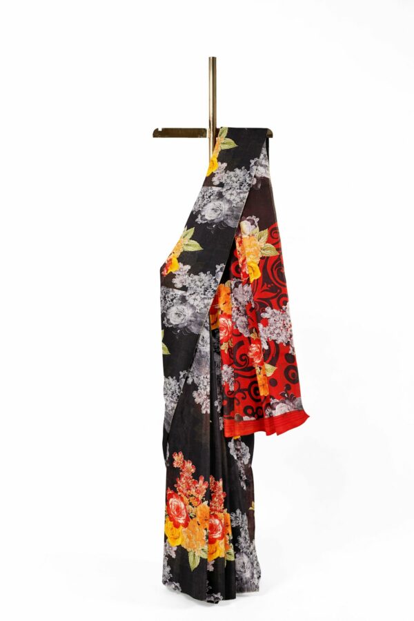 Black saree with floral border - Image 2