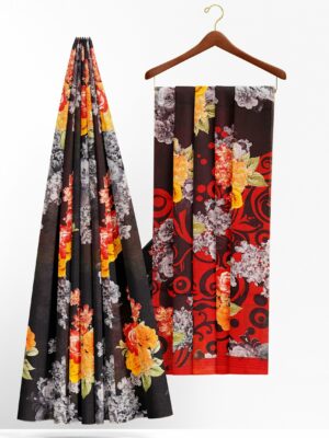 Black saree with floral border