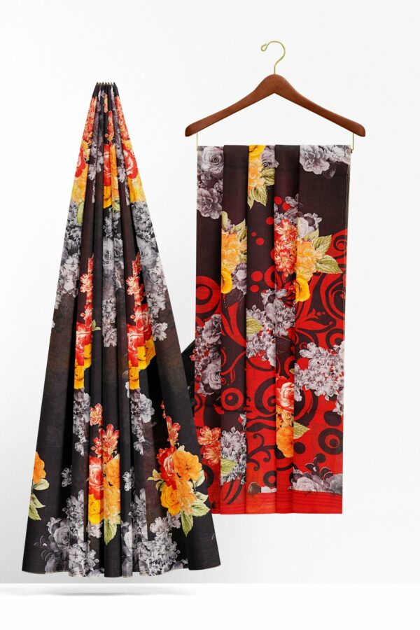 Black saree with floral border