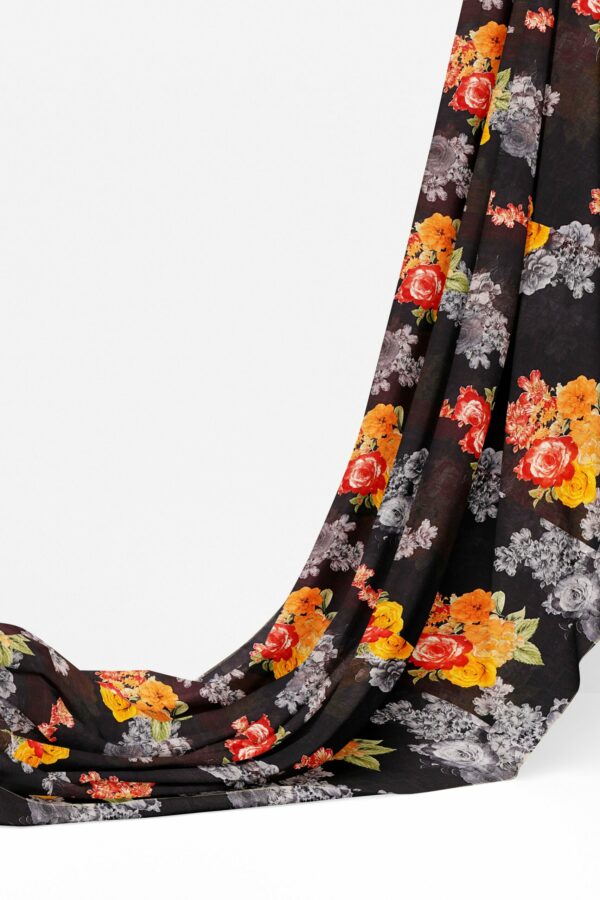 Black saree with floral border - Image 3