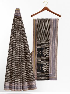 Black saree with grey border