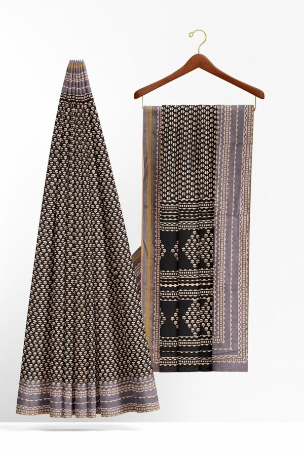 Black saree with grey border