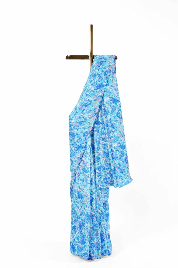 Blue floral saree with blue floral border - Image 2