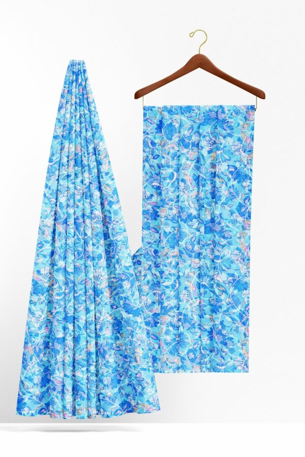 Blue floral saree with blue floral border