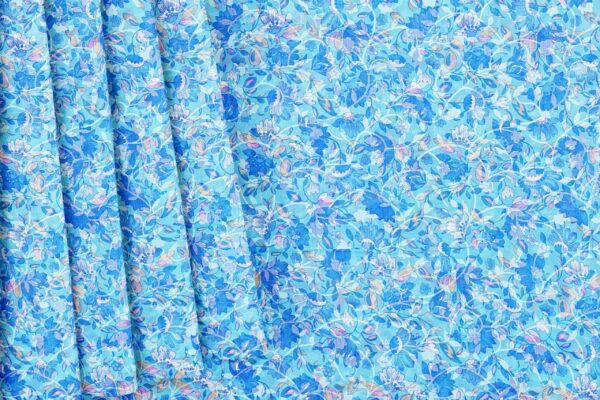 Blue floral saree with blue floral border - Image 4
