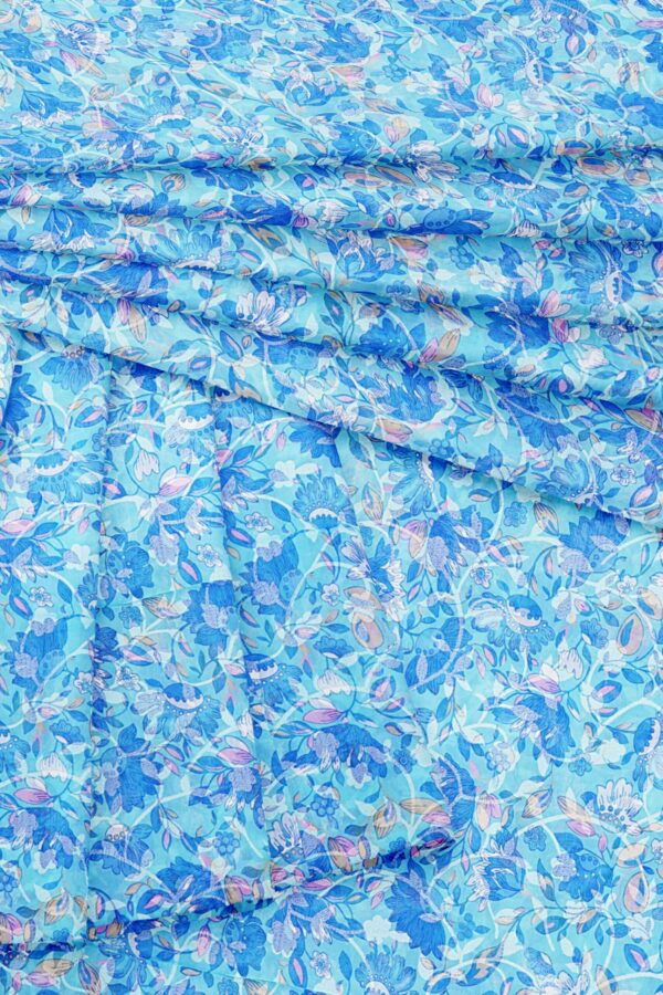 Blue floral saree with blue floral border - Image 5