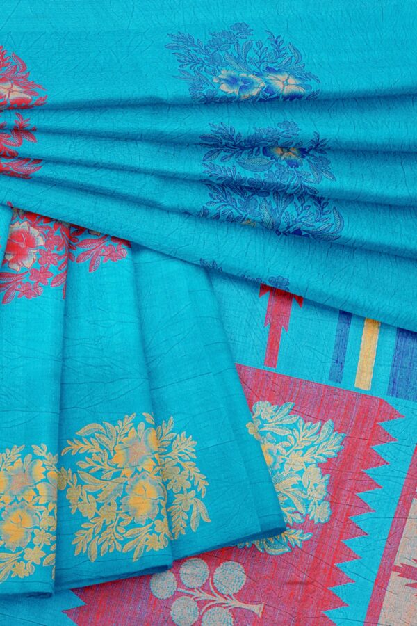 Blue saree with blue border - Image 5