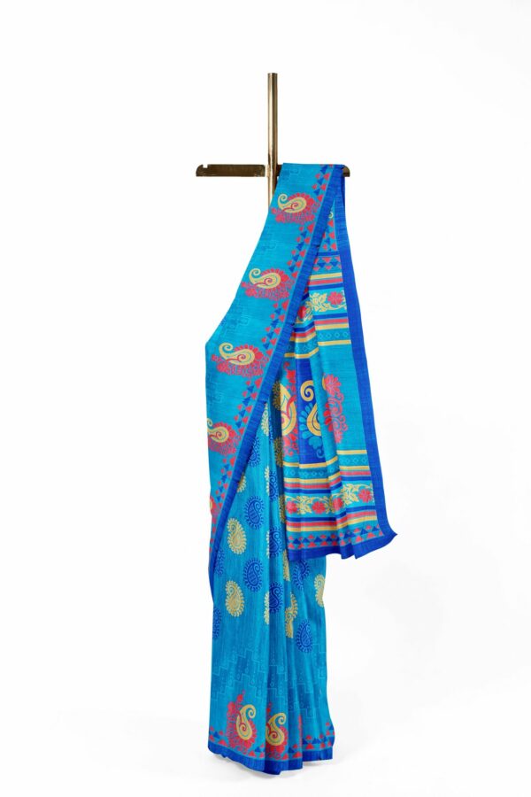 Blue saree with dark blue border - Image 2