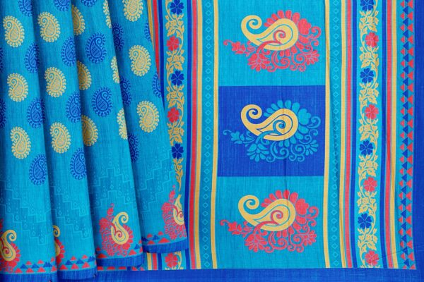 Blue saree with dark blue border - Image 4