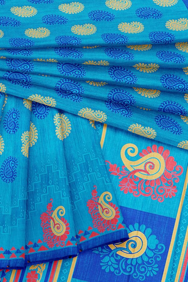 Blue saree with dark blue border - Image 5
