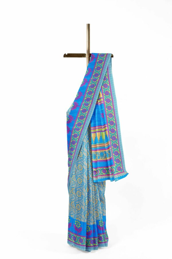 Blue saree with green border - Image 2