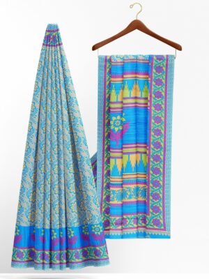 Blue saree with green border