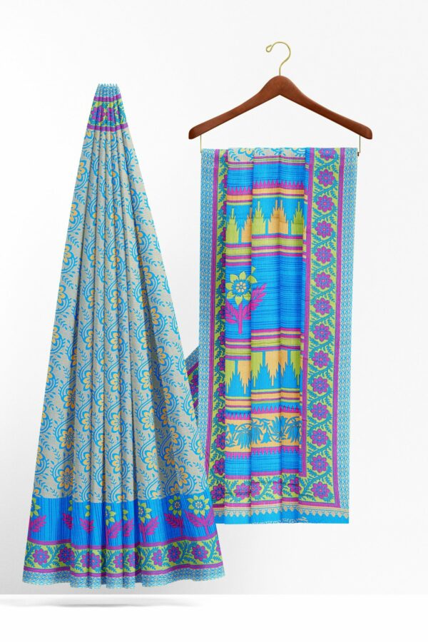 Blue saree with green border