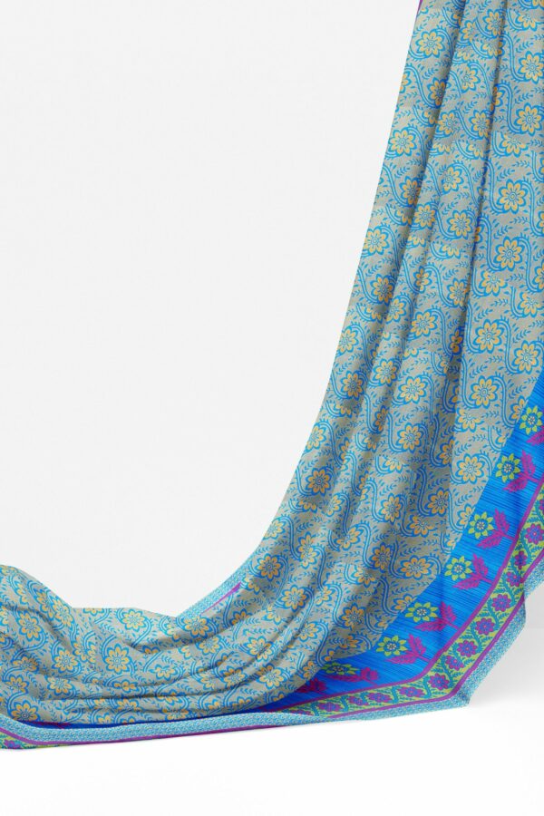 Blue saree with green border - Image 3