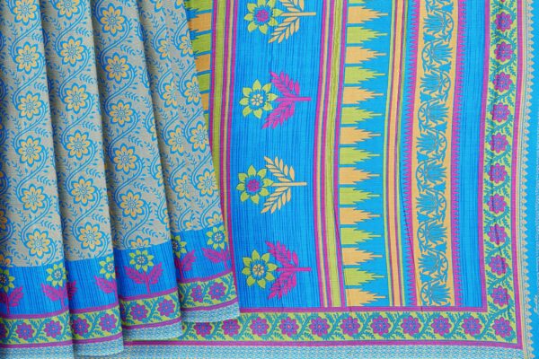 Blue saree with green border - Image 4