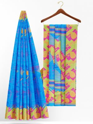 Blue saree with green pink border