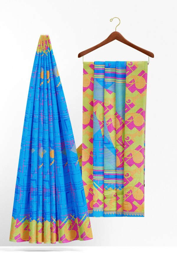 Blue saree with green pink border