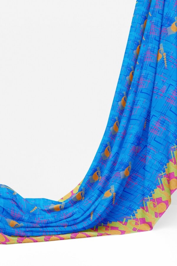 Blue saree with green pink border - Image 3
