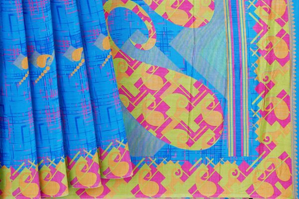 Blue saree with green pink border - Image 4