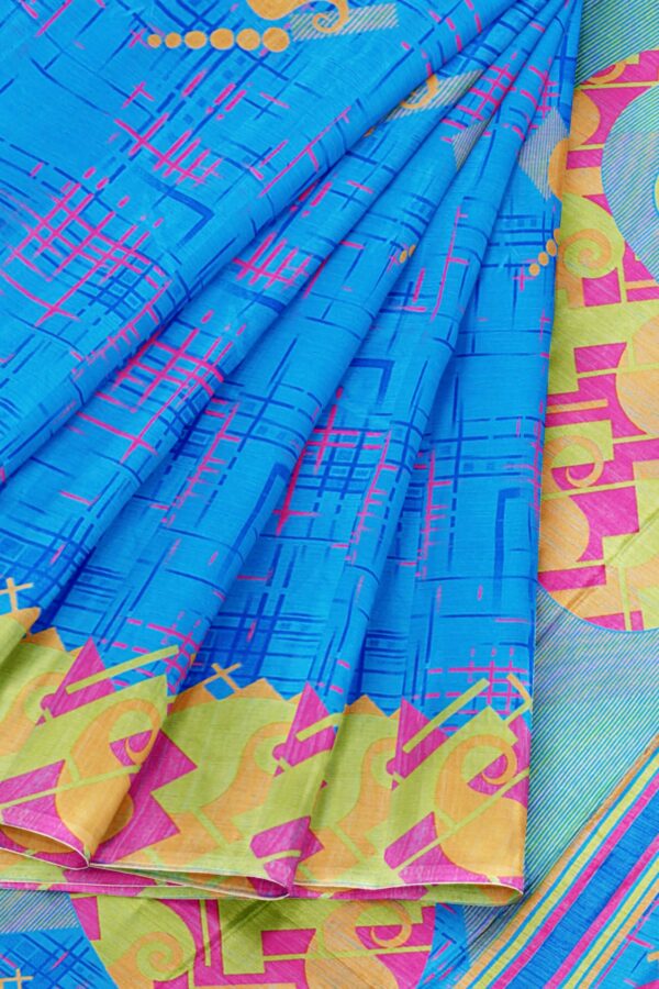 Blue saree with green pink border - Image 6