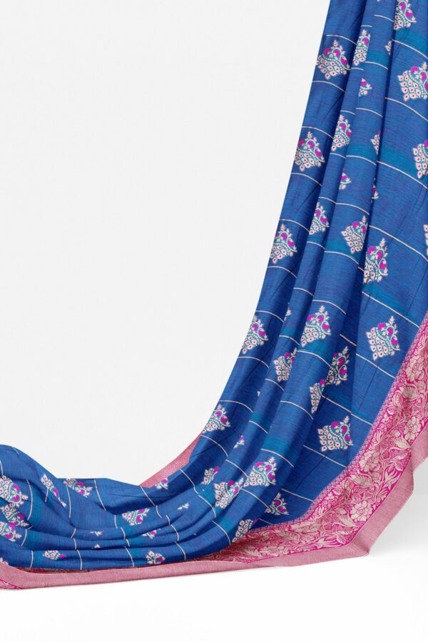 Blue saree with pink colour border - Image 3