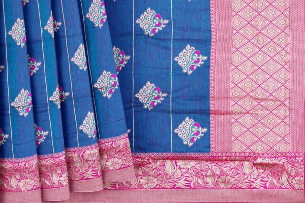 Blue saree with pink colour border - Image 4