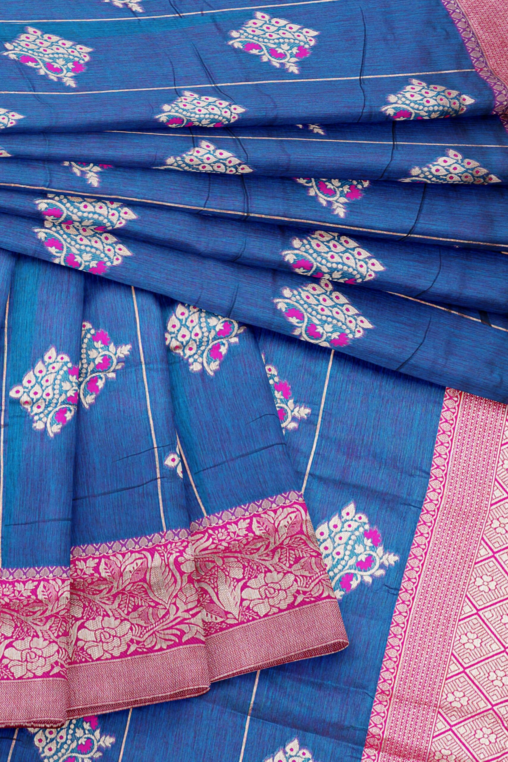 Blue saree with pink colour border - Image 5