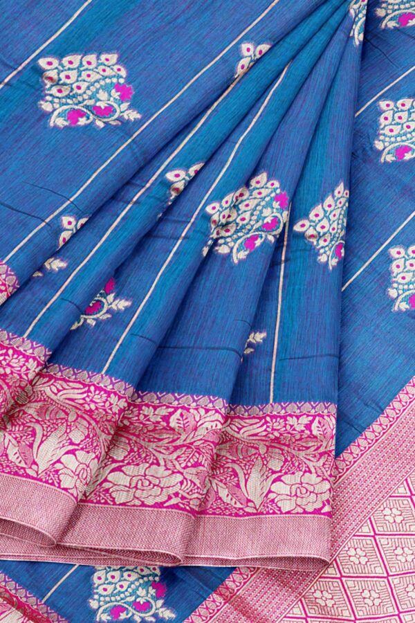 Blue saree with pink colour border - Image 6