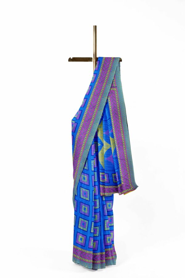 Blue saree with purple border - Image 2