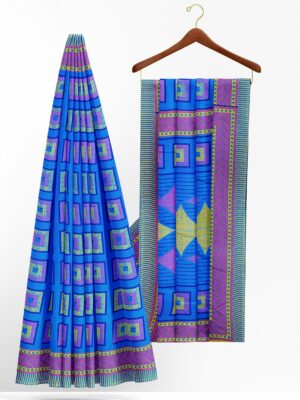 Blue saree with purple border