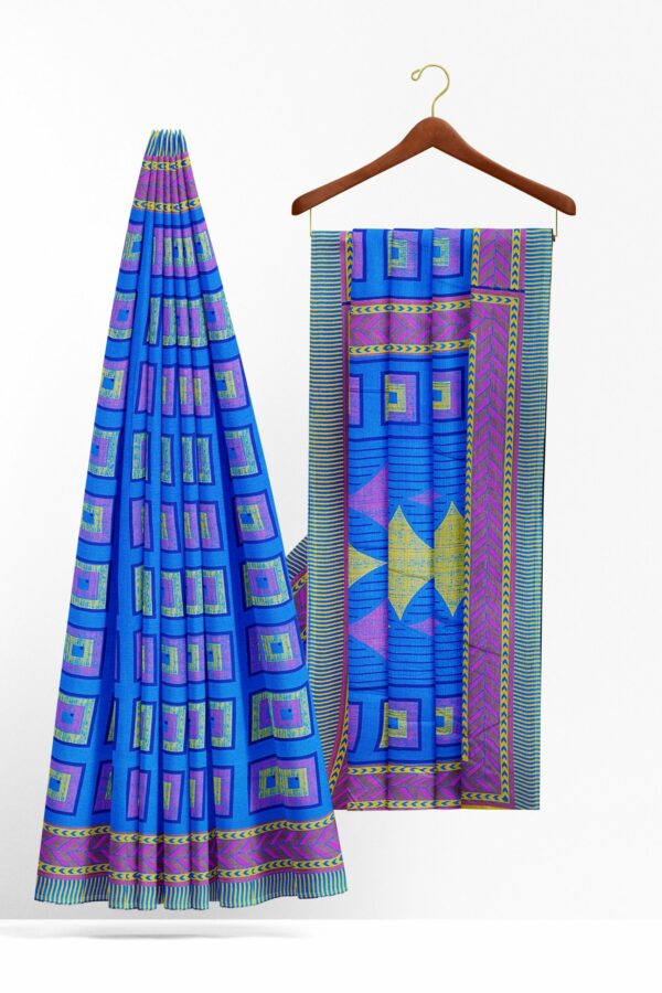 Blue saree with purple border