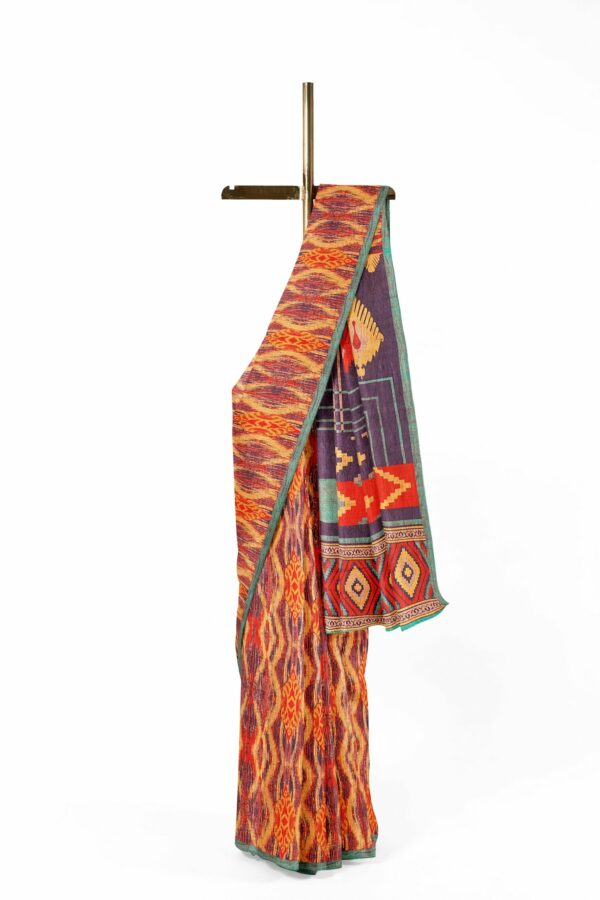 Brown saree with blue border - Image 2