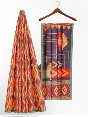 Brown saree with blue border