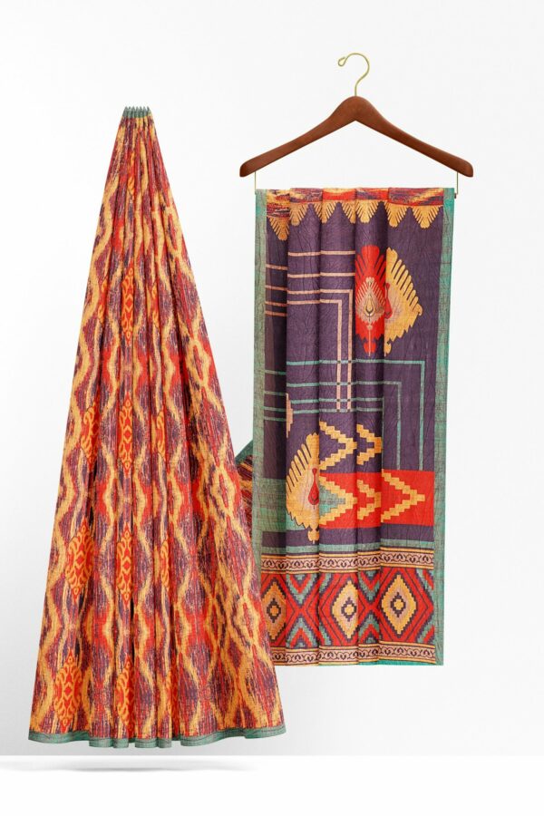 Brown saree with blue border