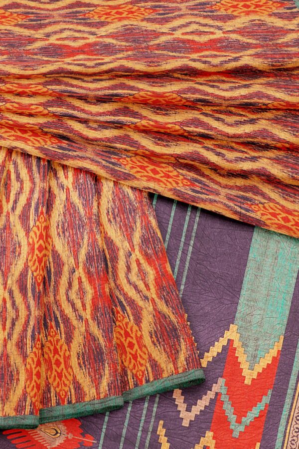 Brown saree with blue border - Image 5
