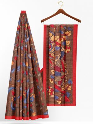 Brown saree with red border