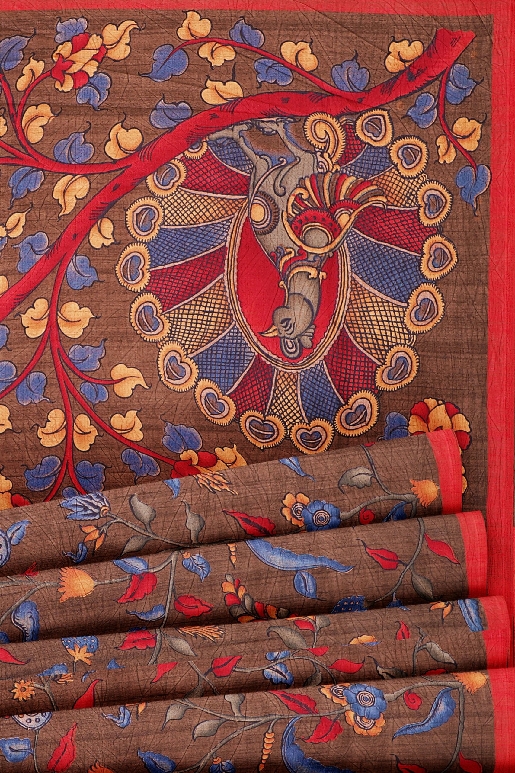 Brown saree with red border - Image 4