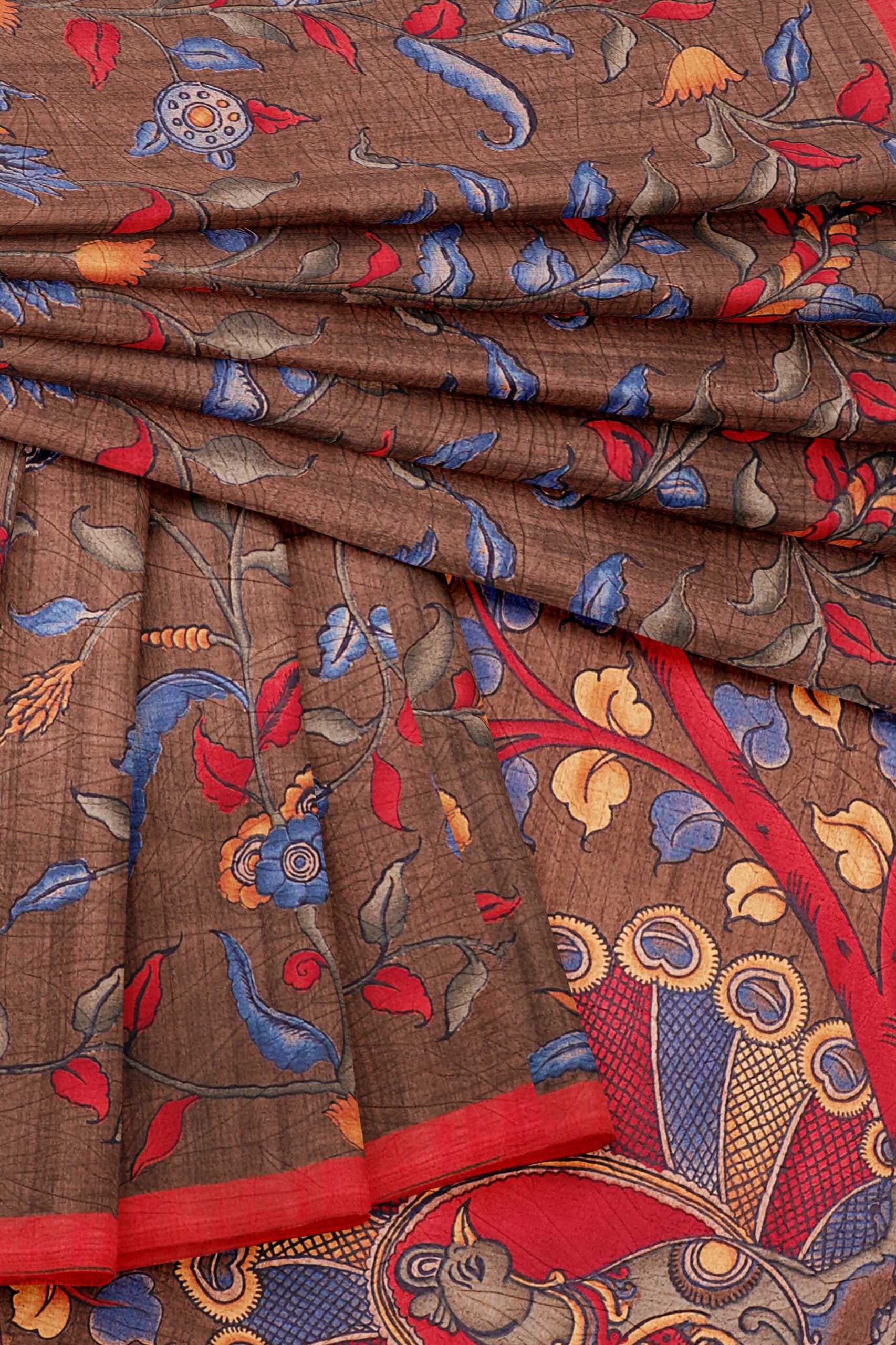 Brown saree with red border - Image 5