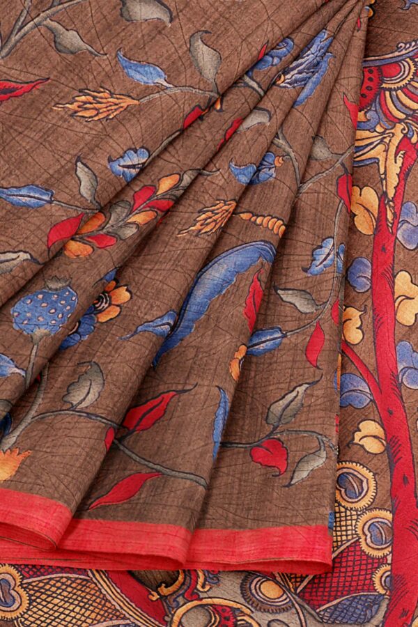 Brown saree with red border - Image 6