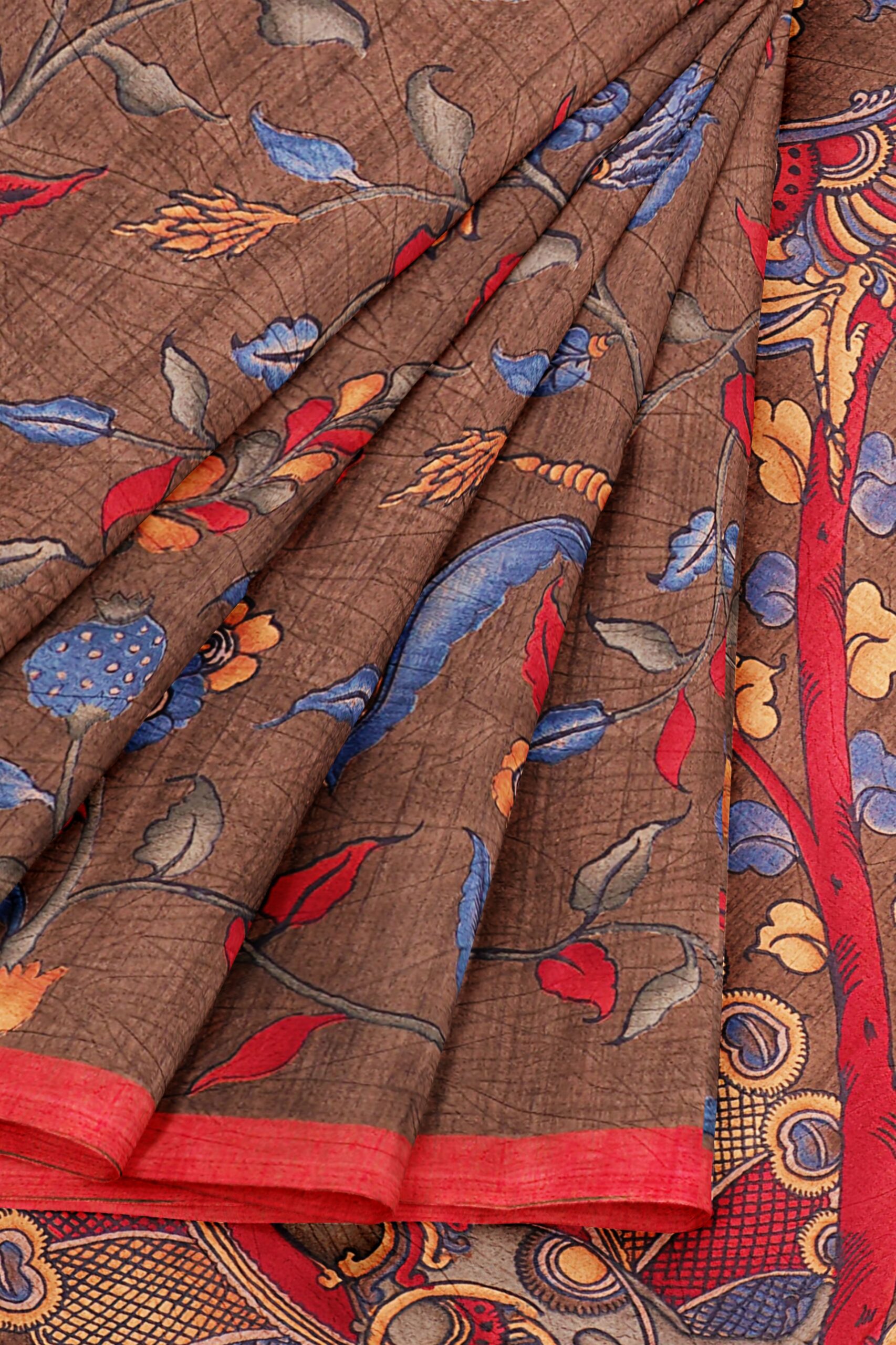Brown saree with red border - Image 6