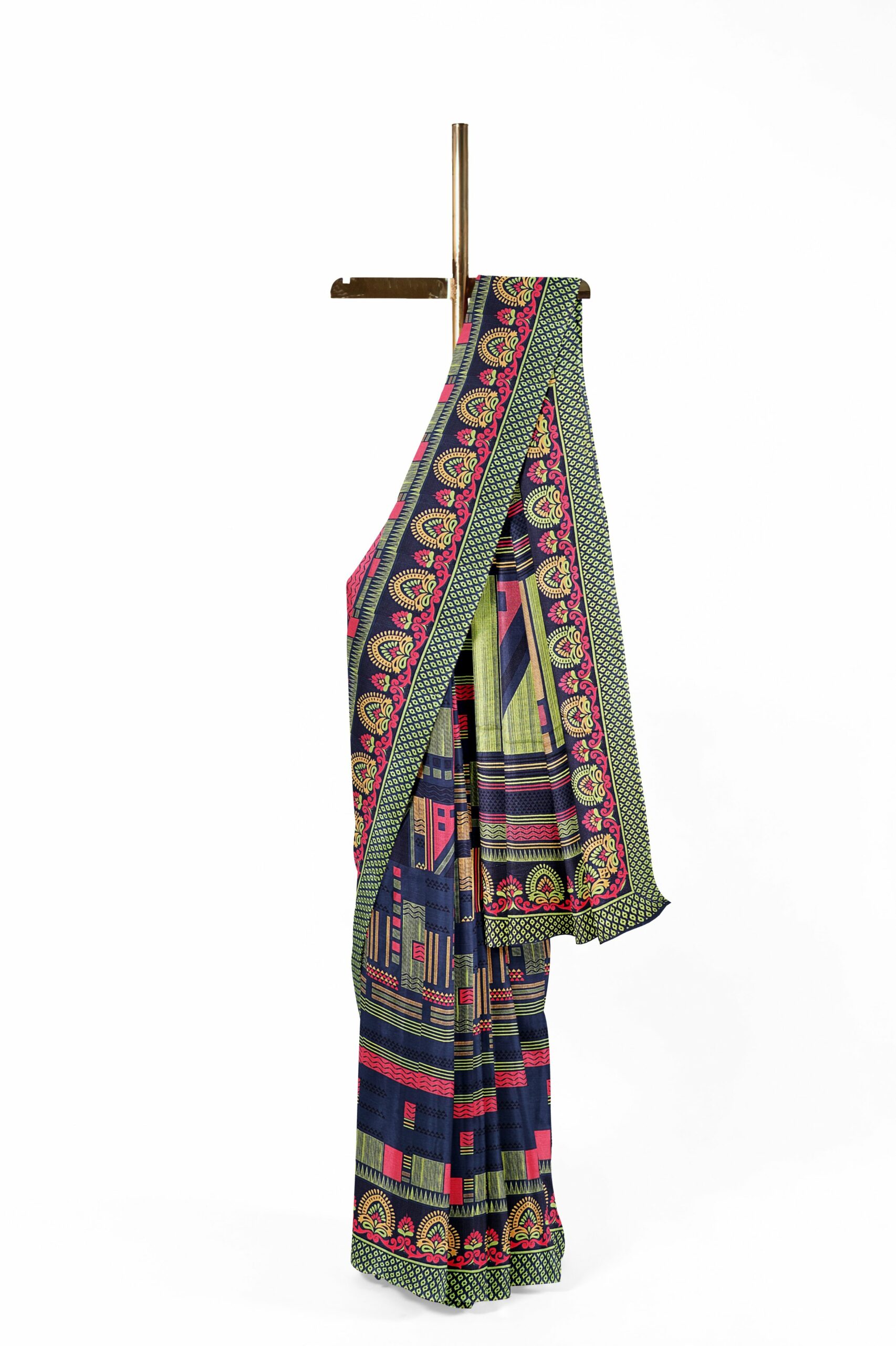 Dark blue saree with green border - Image 2